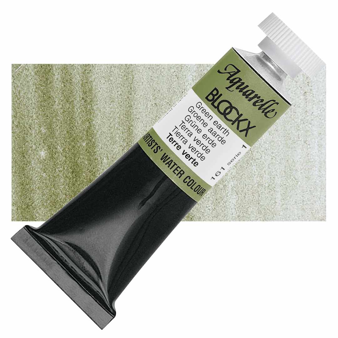 Open in modal - Blockx Artists' Watercolor - Green Earth, 15 ml tube and swatch