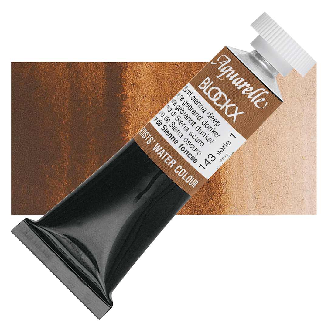 Open in modal - Blockx Artists' Watercolor - Burnt Sienna Deep, 15 ml tube and swatch