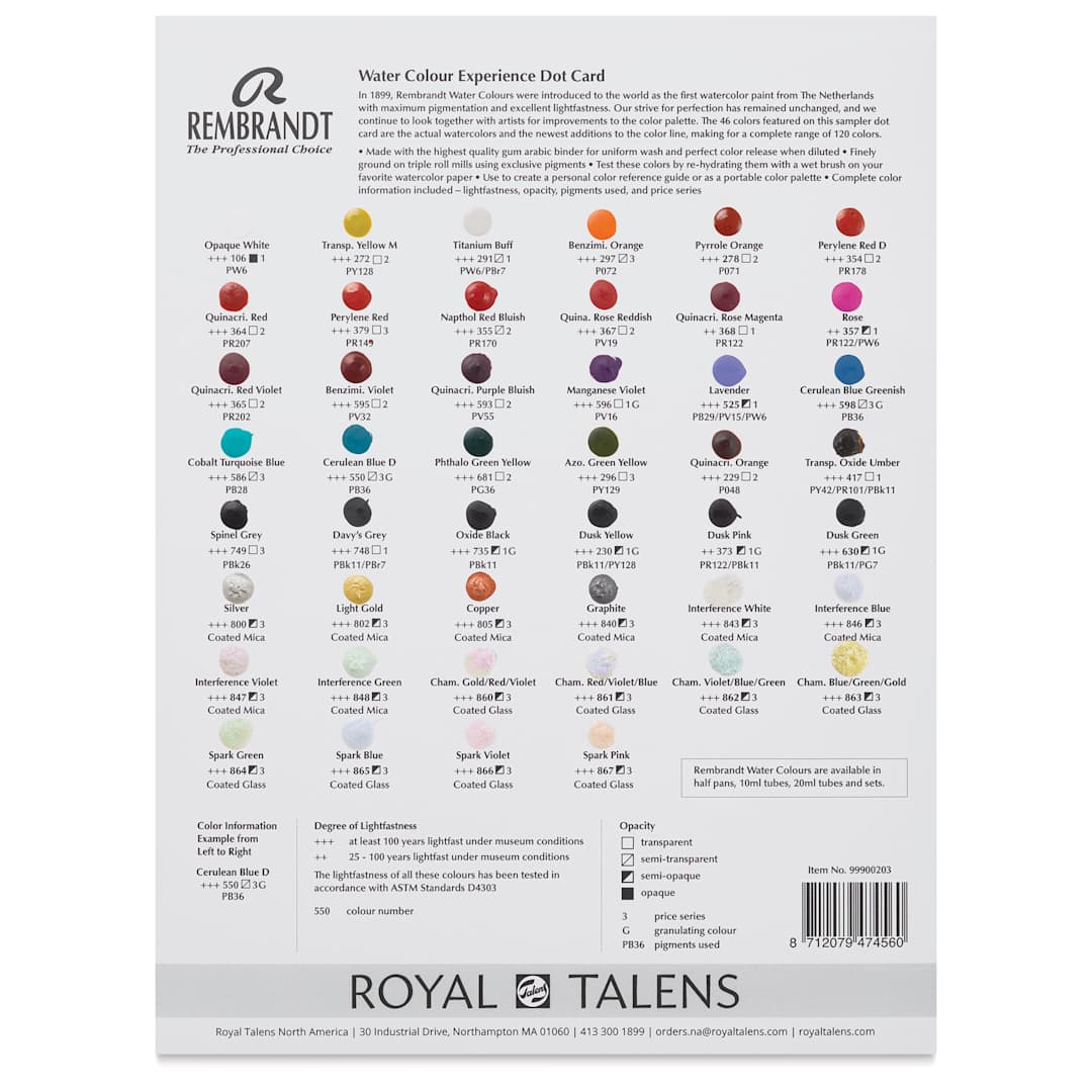 Open in modal - Rembrandt Artist Watercolor - Dot Card, 46 Colors, 8.5" x 11"