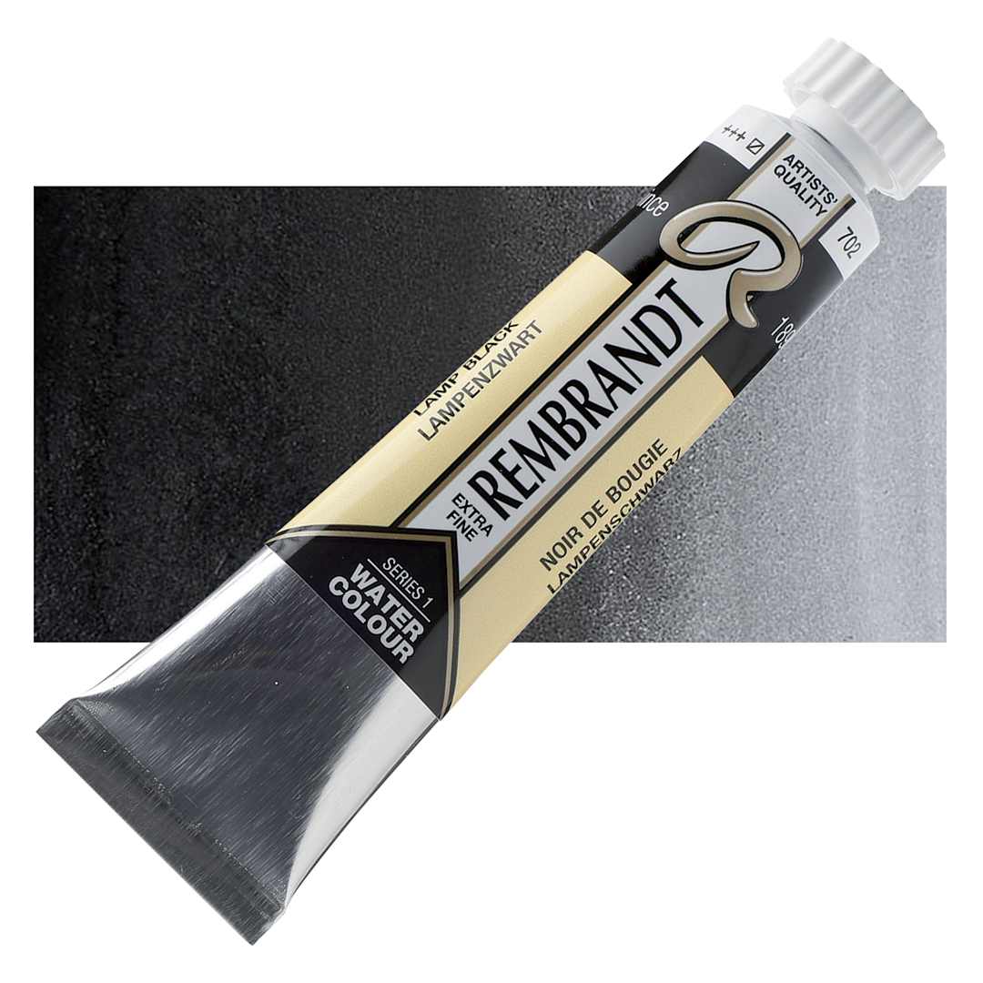 Open in modal - Rembrandt Artist Watercolor - Lamp Black, 20 ml Tube and swatch