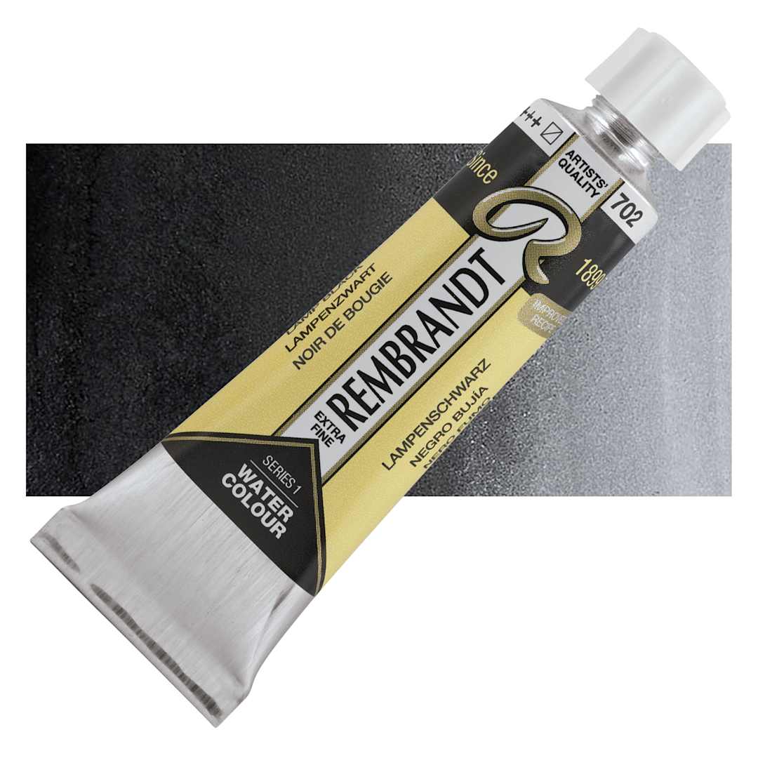Open in modal - Rembrandt Artist Watercolor - Lamp Black, 10 ml Tube and swatch