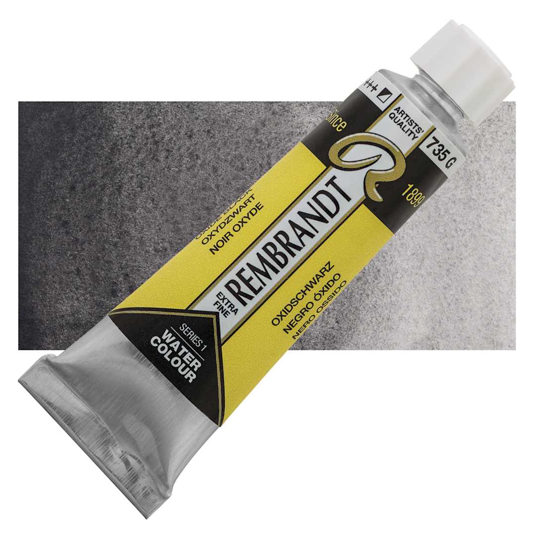 Open in modal - Rembrandt Artist Watercolor - Oxide Black, 10 ml tube and swatch