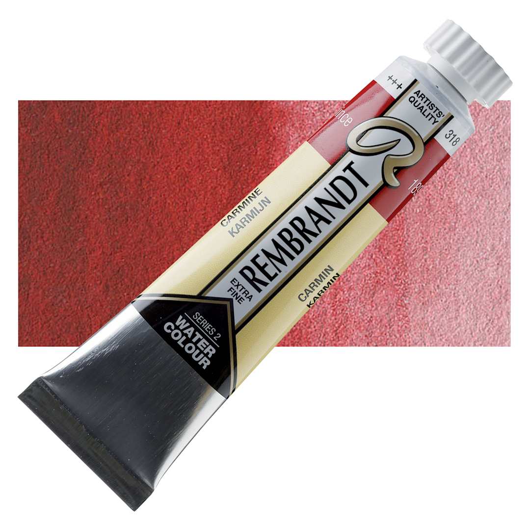 Open in modal - Rembrandt Artist Watercolor - Carmine, 20 ml Tube and swatch