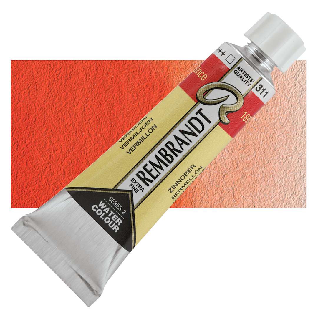 Open in modal - Rembrandt Artist Watercolor - Vermilion, 10 ml tube and swatch
