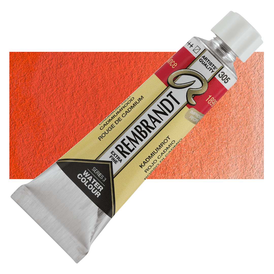 Open in modal - Rembrandt Artist Watercolor - Cadmium Red, 10 ml tube and swatch
