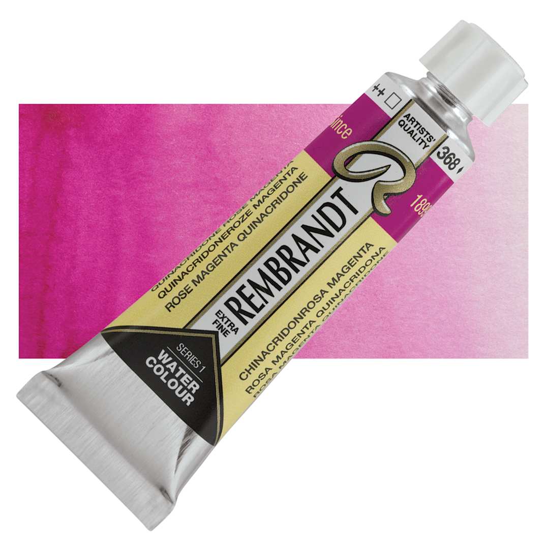 Open in modal - Rembrandt Artist Watercolor - Quinacridone Rose Magenta, 10 ml tube and swatch