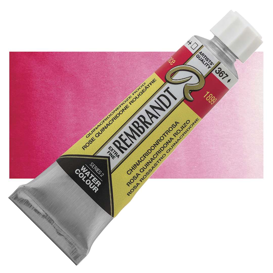 Open in modal - Rembrandt Artist Watercolor - Quinacridone Rose Reddish, 10 ml tube and swatch