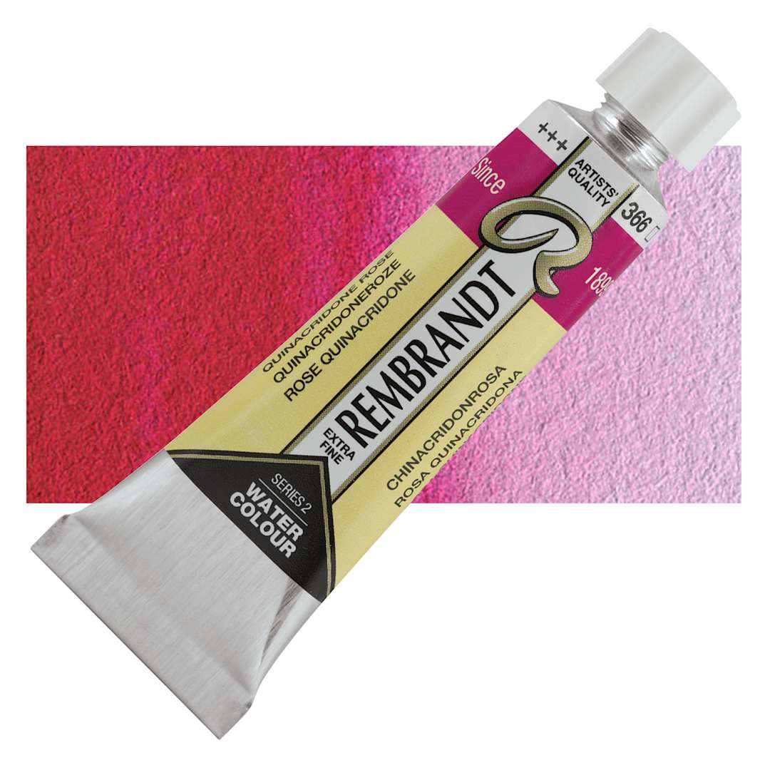 Open in modal - Rembrandt Artist Watercolors - Quinacridone Rose, 10 ml tube and swatch