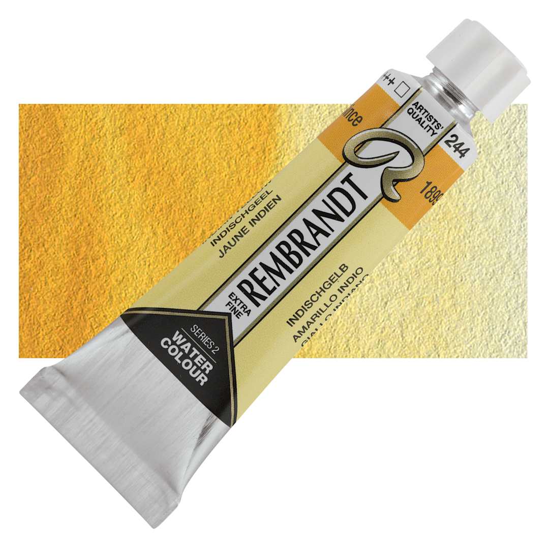 Open in modal - Rembrandt Artist Watercolor - Indian Yellow, 10 ml tube and swatch