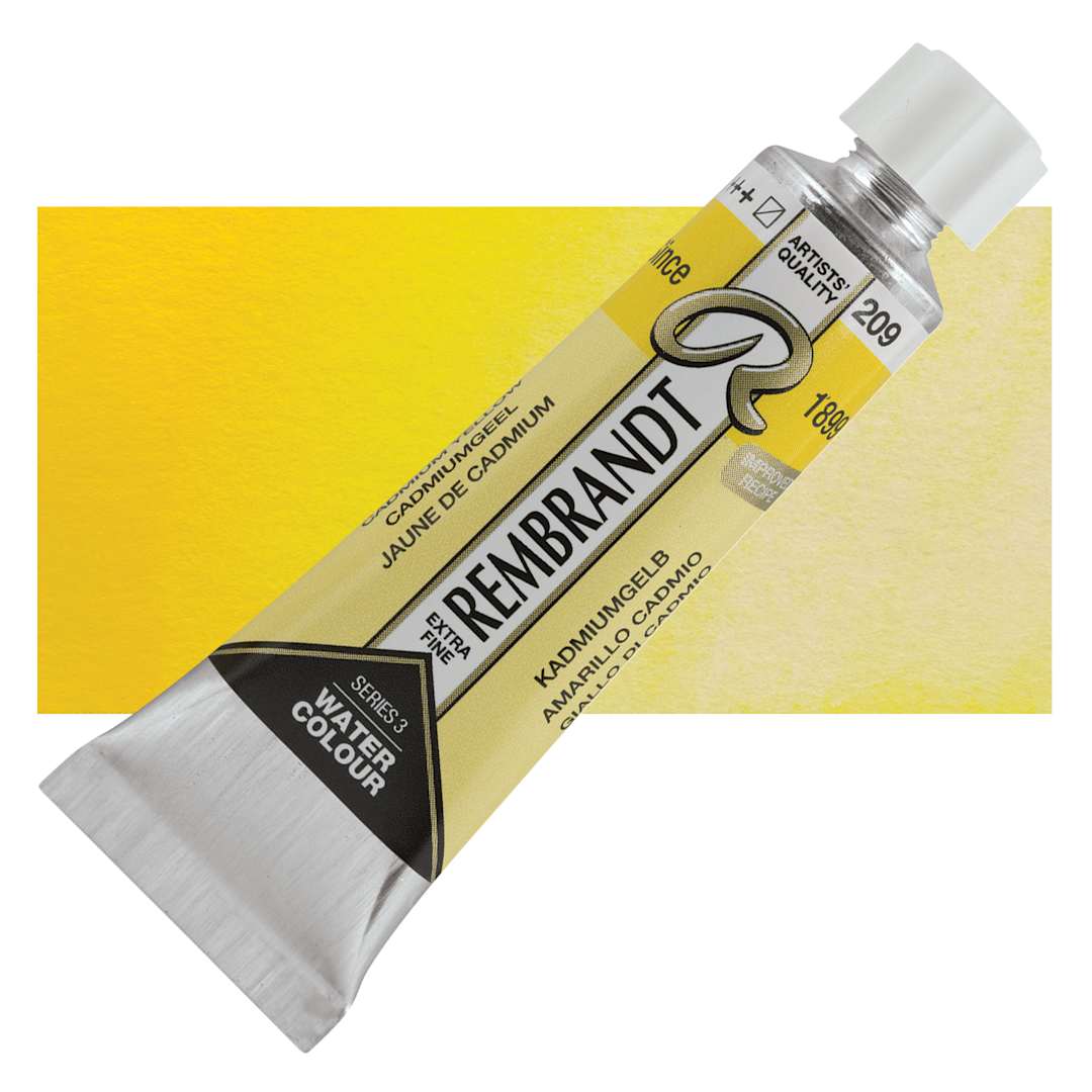 Open in modal - Rembrandt Artist Watercolor - Cadmium Yellow, 10 ml tube and swatch