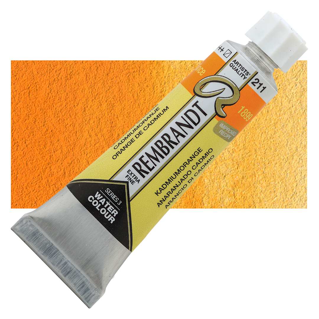 Open in modal - Rembrandt Artist Watercolor - Cadmium Orange, 10 ml tube and swatch