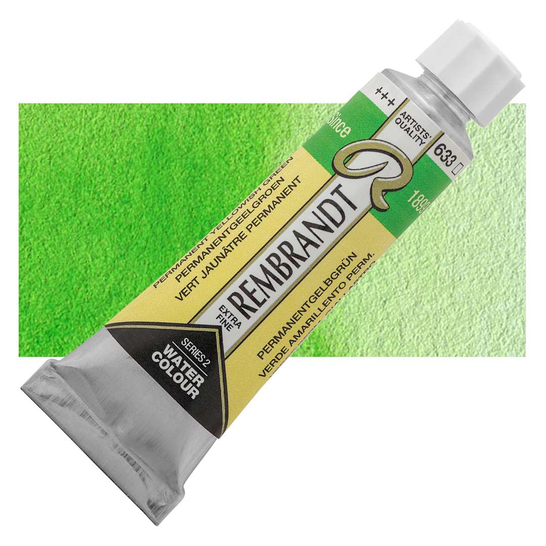 Open in modal - Rembrandt Artist Watercolor - Permanent Yellow Green, 10 ml tube and swatch