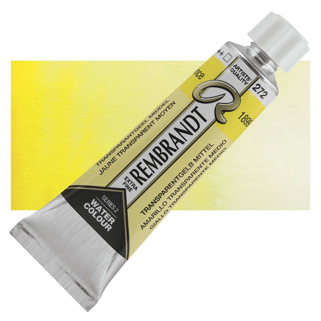 Open in modal - Rembrandt Artist Watercolor - Transparent Yellow Medium, 10 ml tube and swatch