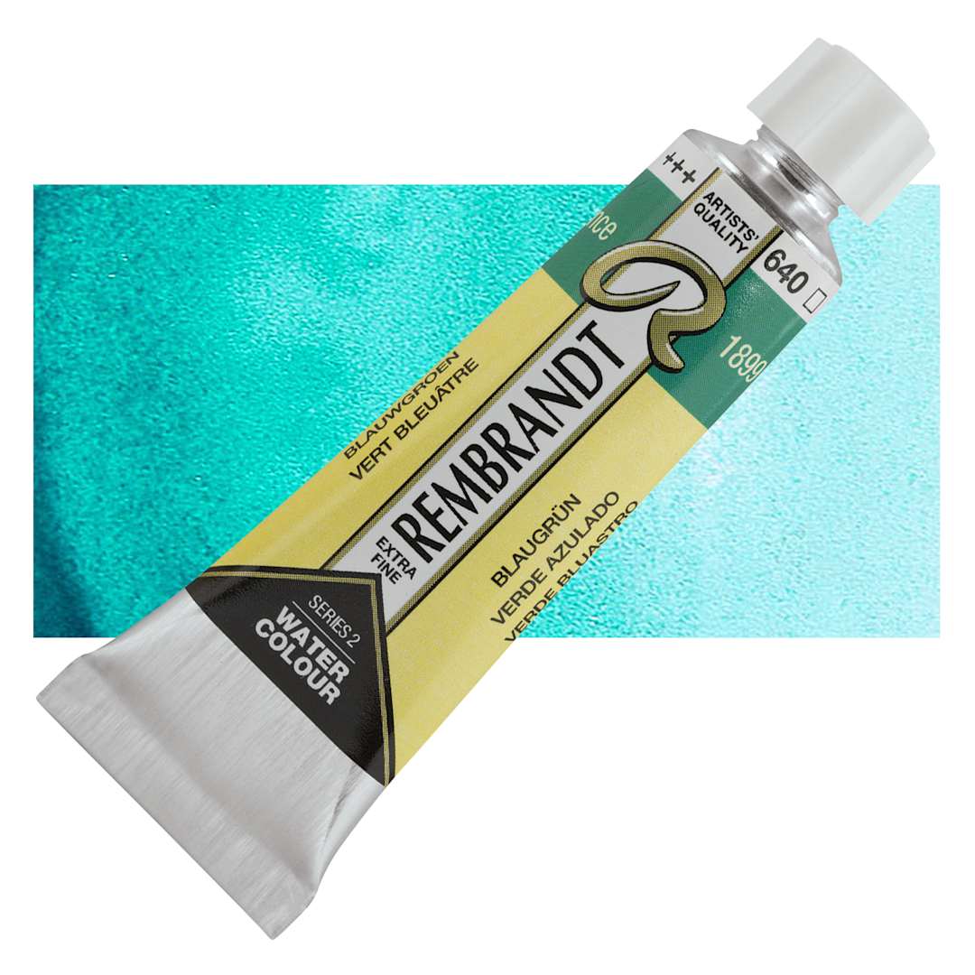 Open in modal - Rembrandt Artist Watercolor - Bluish Green, 10 ml tube and swatch