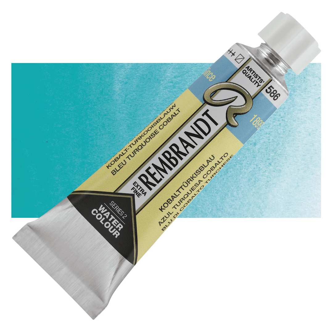 Open in modal - Rembrandt Artist Watercolor - Cobalt Turquoise Blue, 10 ml tube and swatch