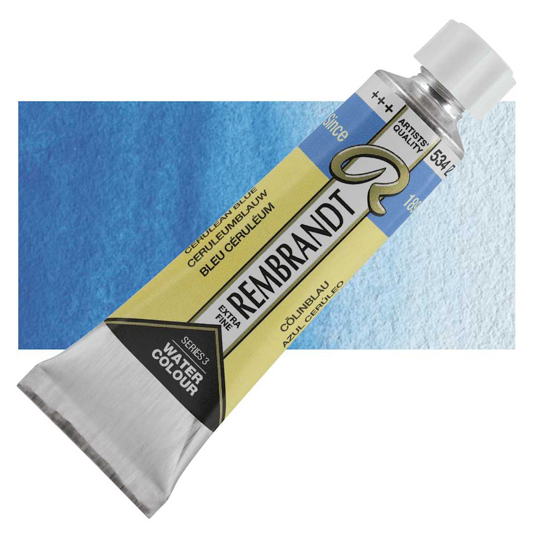 Open in modal - Rembrandt Artist Watercolor - Cerulean Blue, 10 ml Tube and swatch