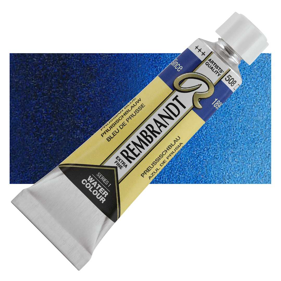 Open in modal - Rembrandt Artist Watercolor - Prussian Blue, 10 ml tube and swatch