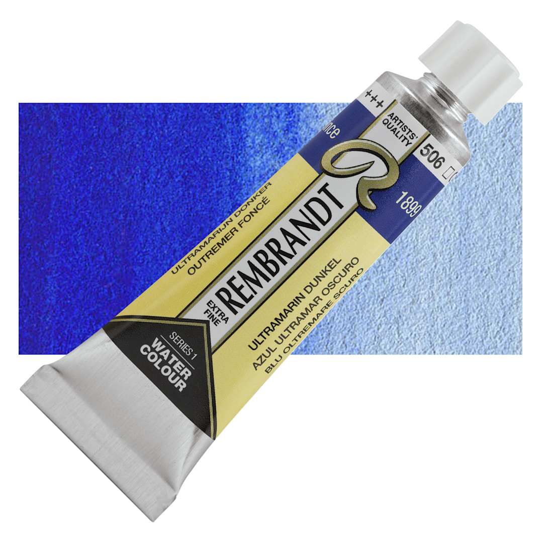 Open in modal - Rembrandt Artist Watercolor - Ultramarine Deep, 10 ml tube and swatch