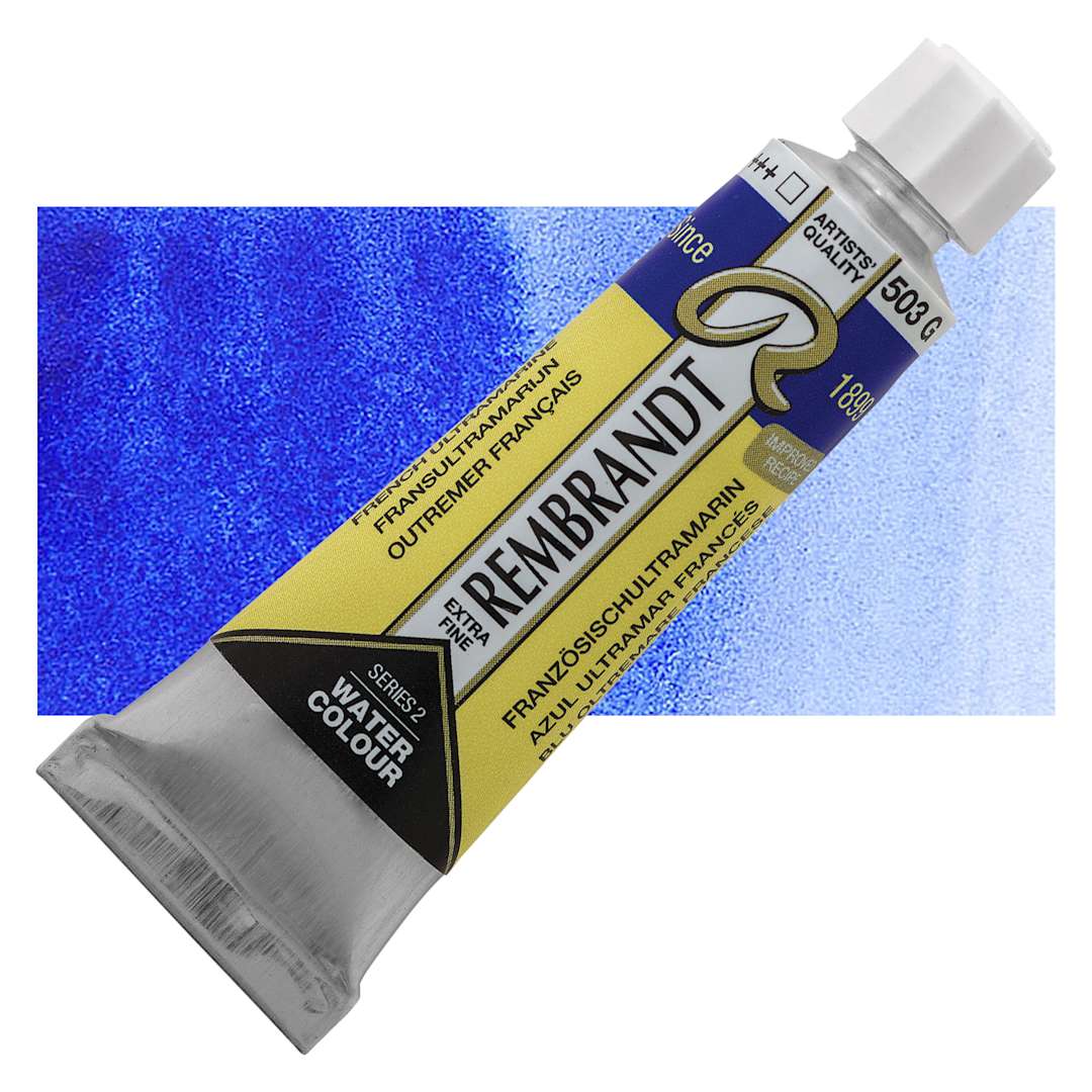 Open in modal - Rembrandt Artist Watercolor - French Ultramarine, 10 ml tube and swatch