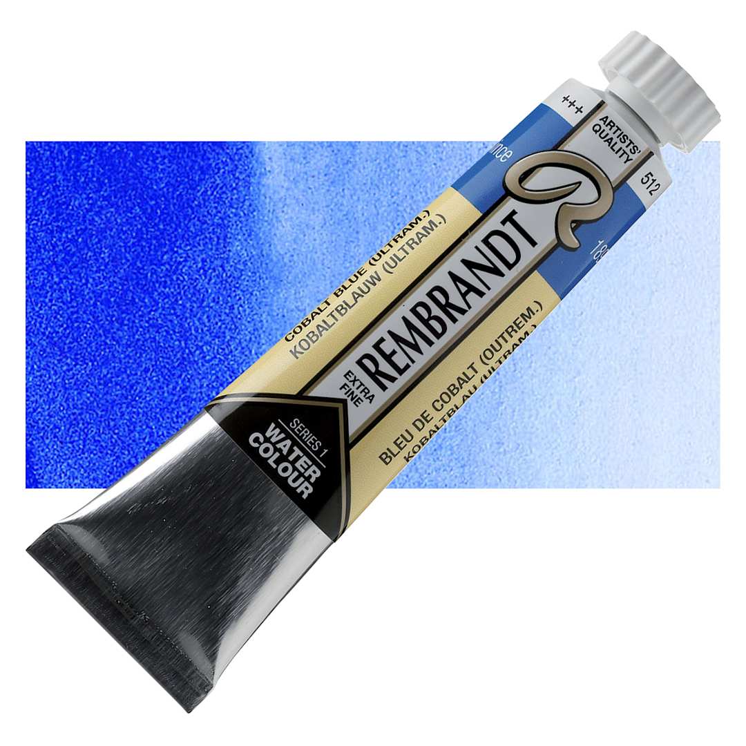 Open in modal - Rembrandt Artist Watercolor - Cobalt Blue Ultramarine, 20 ml tube and swatch