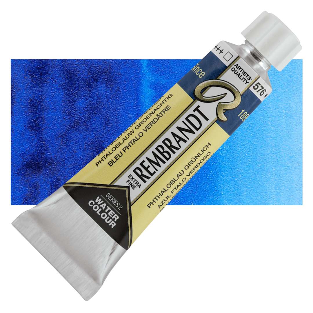 Open in modal - Rembrandt Artist Watercolor - Phthalo Blue Green, 10 ml tube and swatch