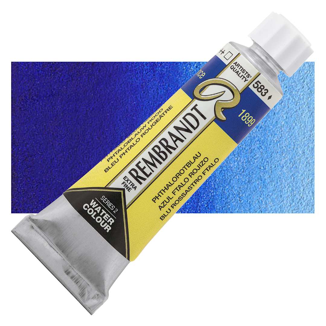 Open in modal - Rembrandt Artist Watercolor - Phthalo Blue Red, 10 ml tube and swatch