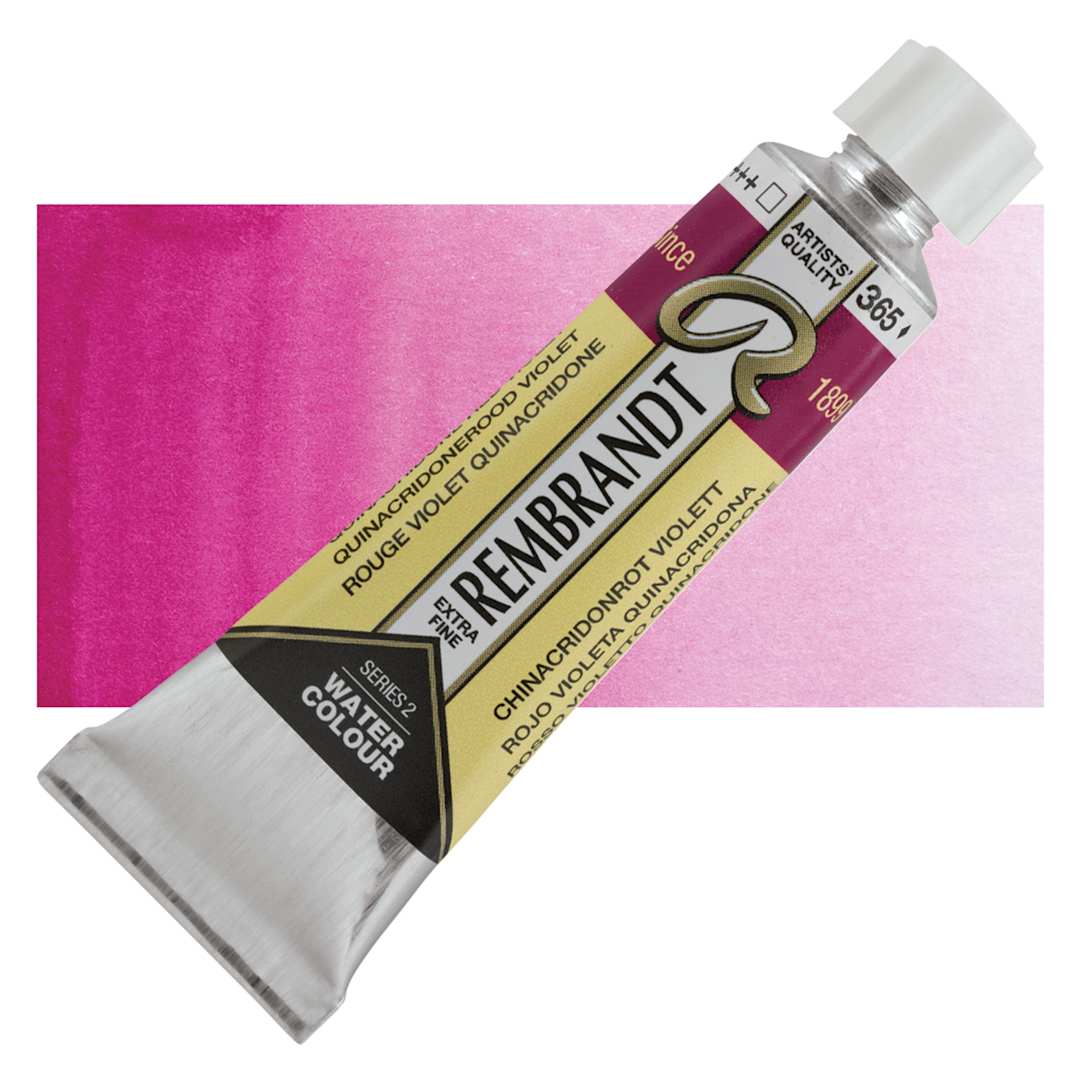 Open in modal - Rembrandt Artist Watercolor - Quinacridone Red Violet, 10 ml tube and swatch
