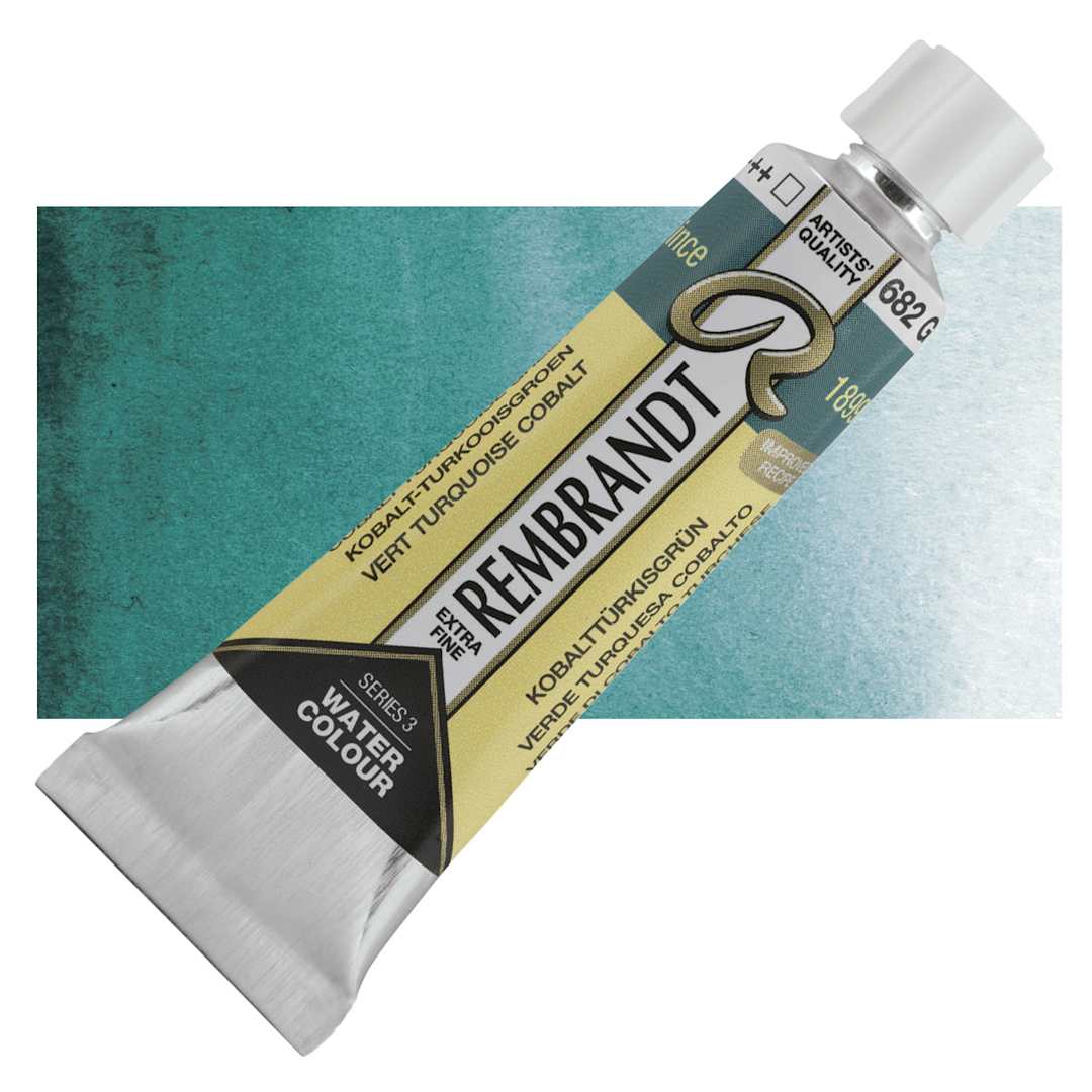 Open in modal - Rembrandt Artist Watercolor - Cobalt Turquoise Green, 10 ml tube and swatch