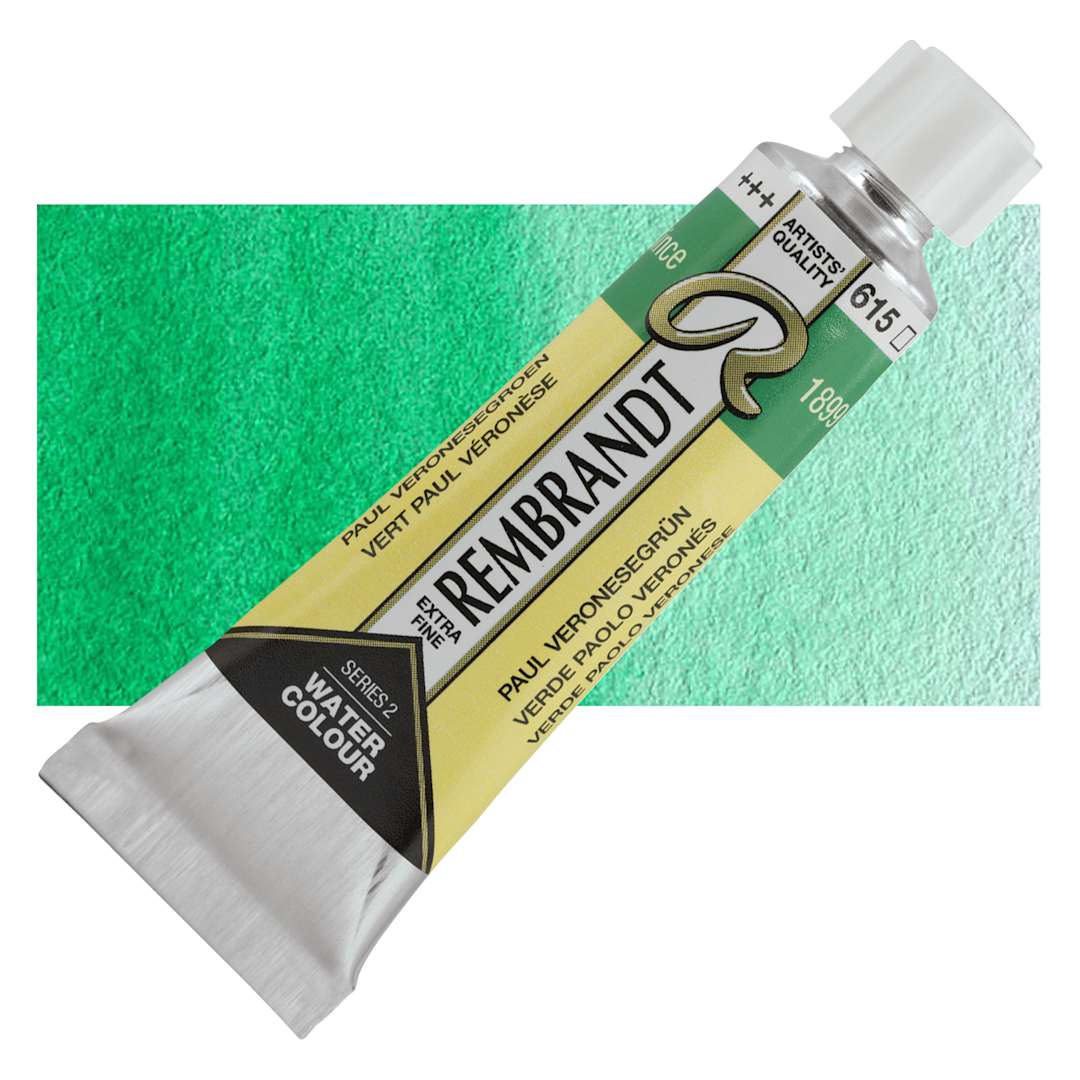 Open in modal - Rembrandt Artist Watercolor - Emerald Green, 10 ml tube and swatch