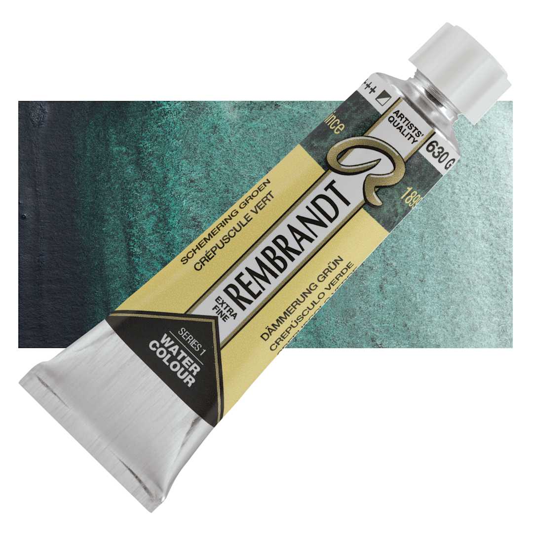 Open in modal - Rembrandt Artist Watercolor - Dusk Green, 10 ml tube and swatch