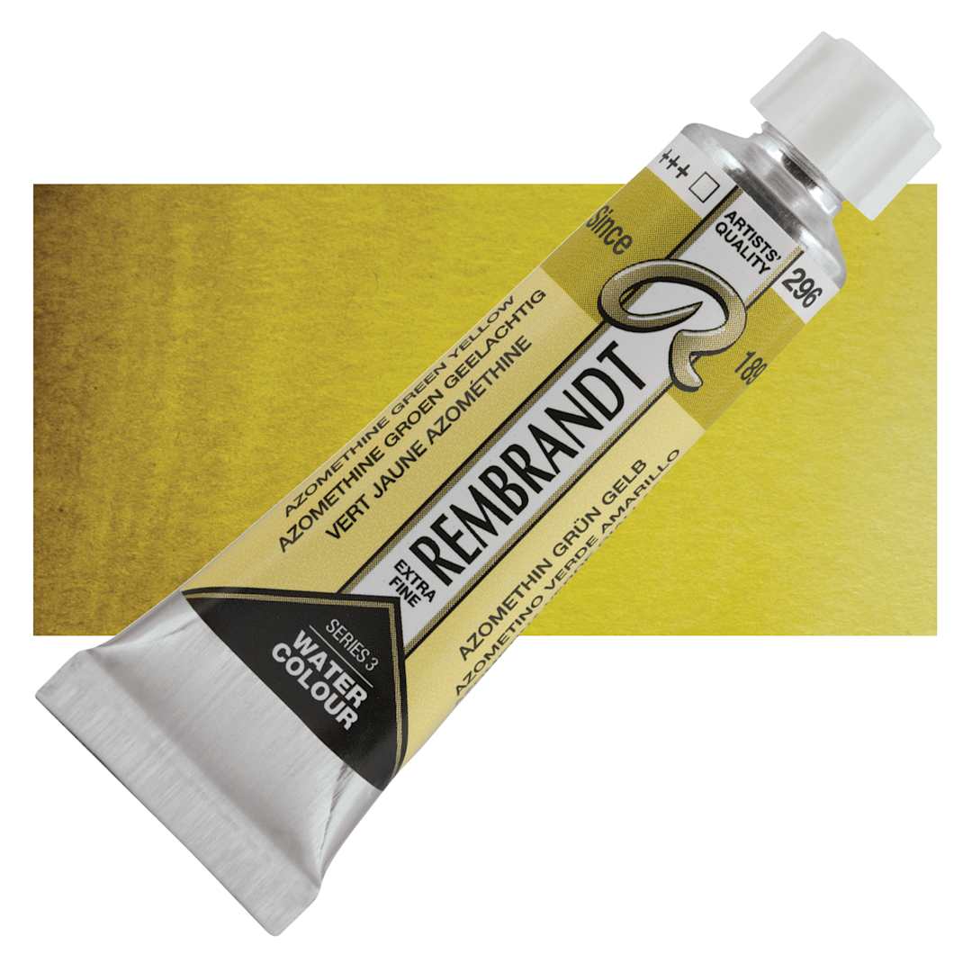 Open in modal - Rembrandt Artist Watercolor - Azo Green Yellow, 10 ml tube and swatch