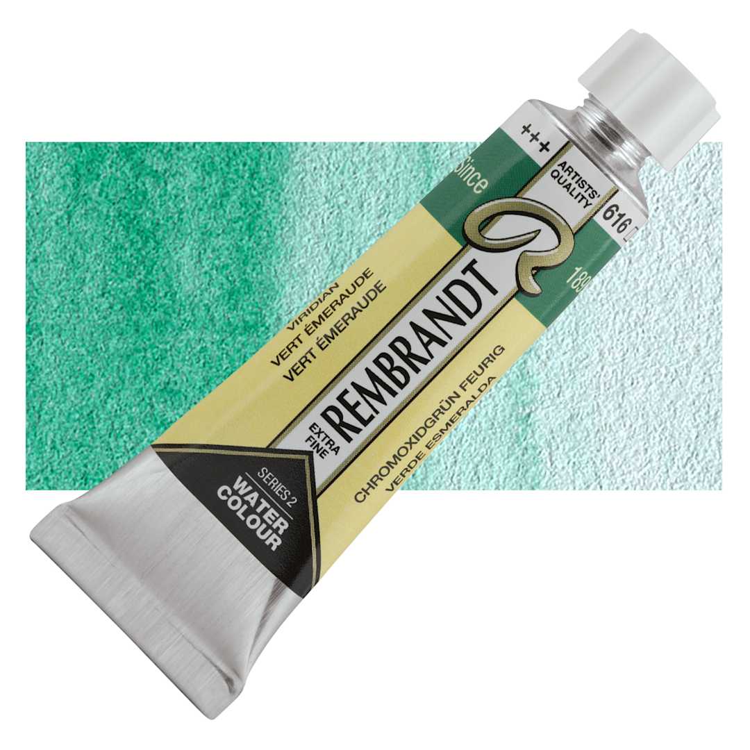 Open in modal - Rembrandt Artist Watercolor - Viridian, 10 ml tube and swatch