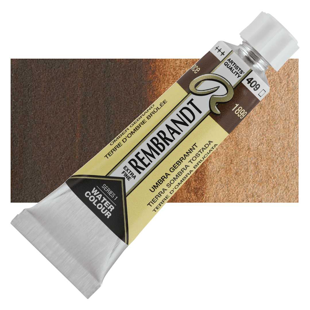 Open in modal - Rembrandt Artist Watercolor - Burnt Umber, 10 ml tube and swatch