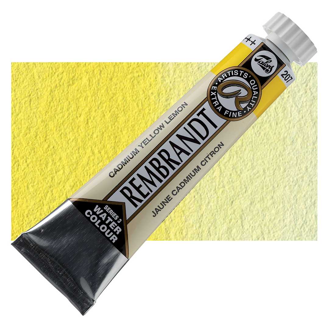 Open in modal - Rembrandt Artist Watercolor - Cadmium Yellow Lemon, 20 ml tube and swatch