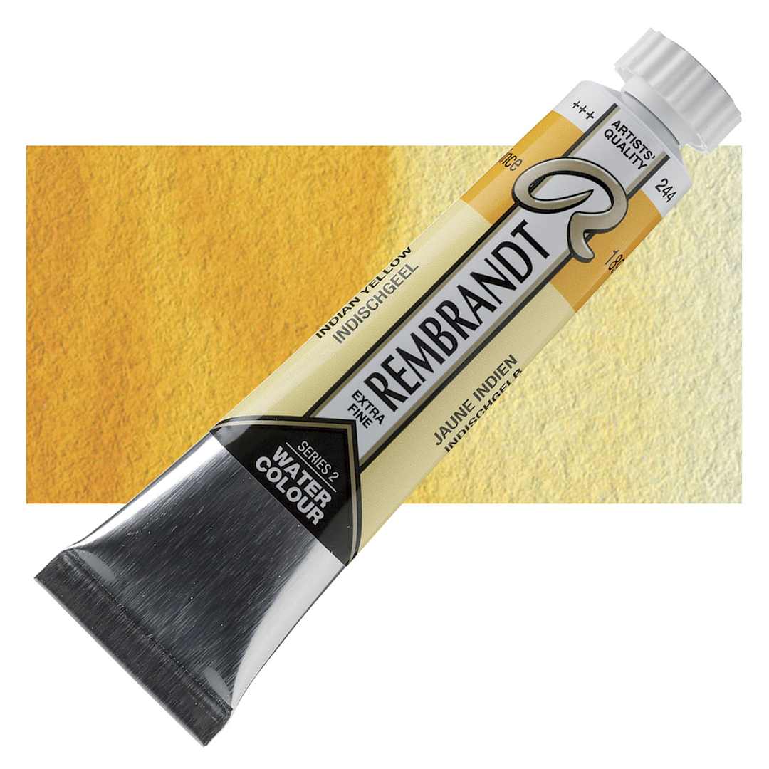 Open in modal - Rembrandt Artist Watercolor - Indian Yellow, 20 ml tube and swatch