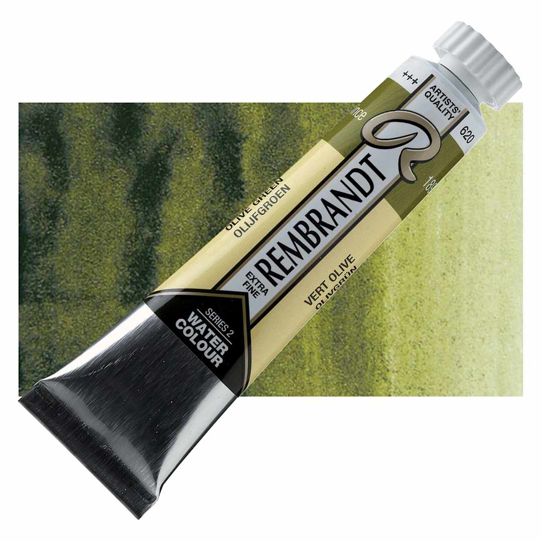 Open in modal - Rembrandt Artist Watercolor - Olive Green, 20 ml tube and swatch