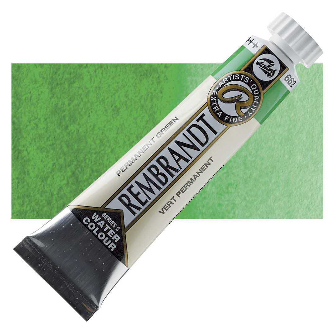 Open in modal - Rembrandt Artist Watercolor - Permanent Green, 20 ml tube and swatch