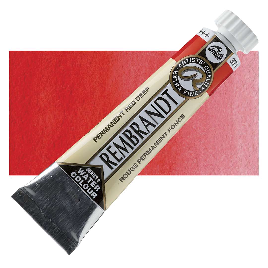Open in modal - Rembrandt Artist Watercolor - Permanent Red Deep, 20 ml tube and swatch