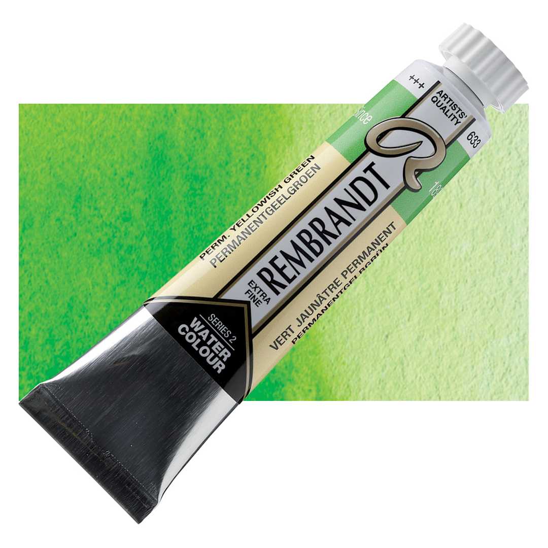 Open in modal - Rembrandt Artist Watercolor - Permanent Yellow Green, 20 ml tube and swatch