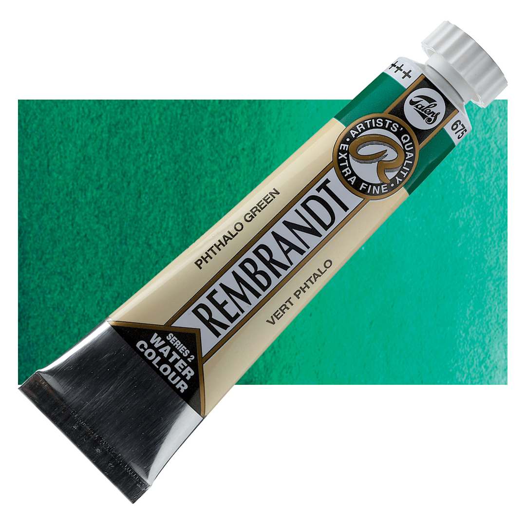 Open in modal - Rembrandt Artist Watercolor - Phthalo Green, 20 ml tube and swatch