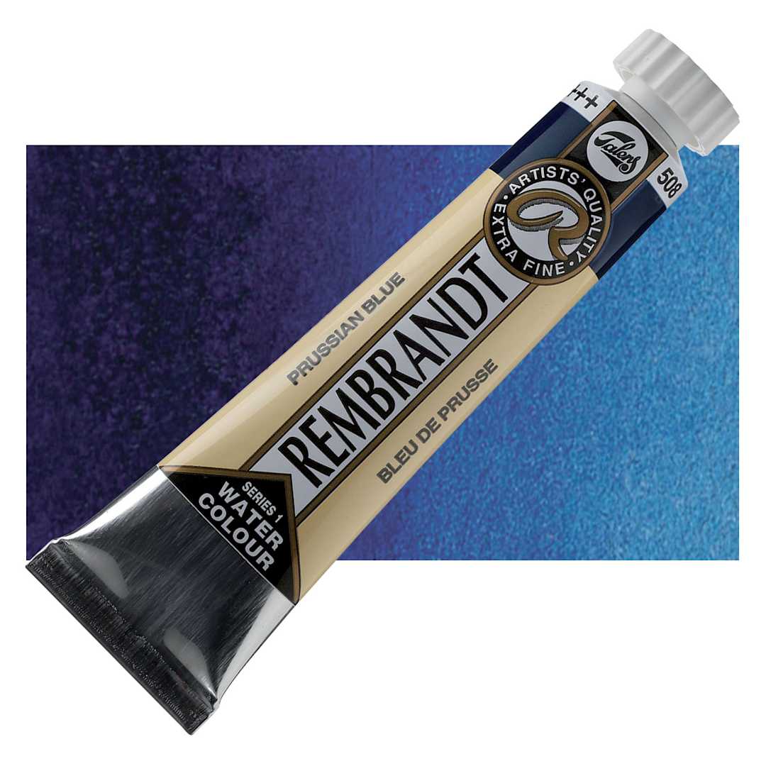 Open in modal - Rembrandt Artist Watercolor - Prussian Blue, 20 ml tube and swatch