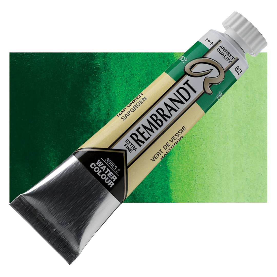 Open in modal - Rembrandt Artist Watercolor - Sap Green, 20 ml tube and swatch