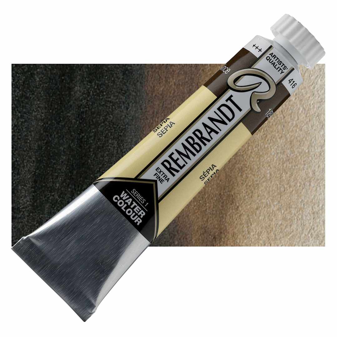 Open in modal - Rembrandt Artist Watercolor - Sepia, 20 ml tube and swatch