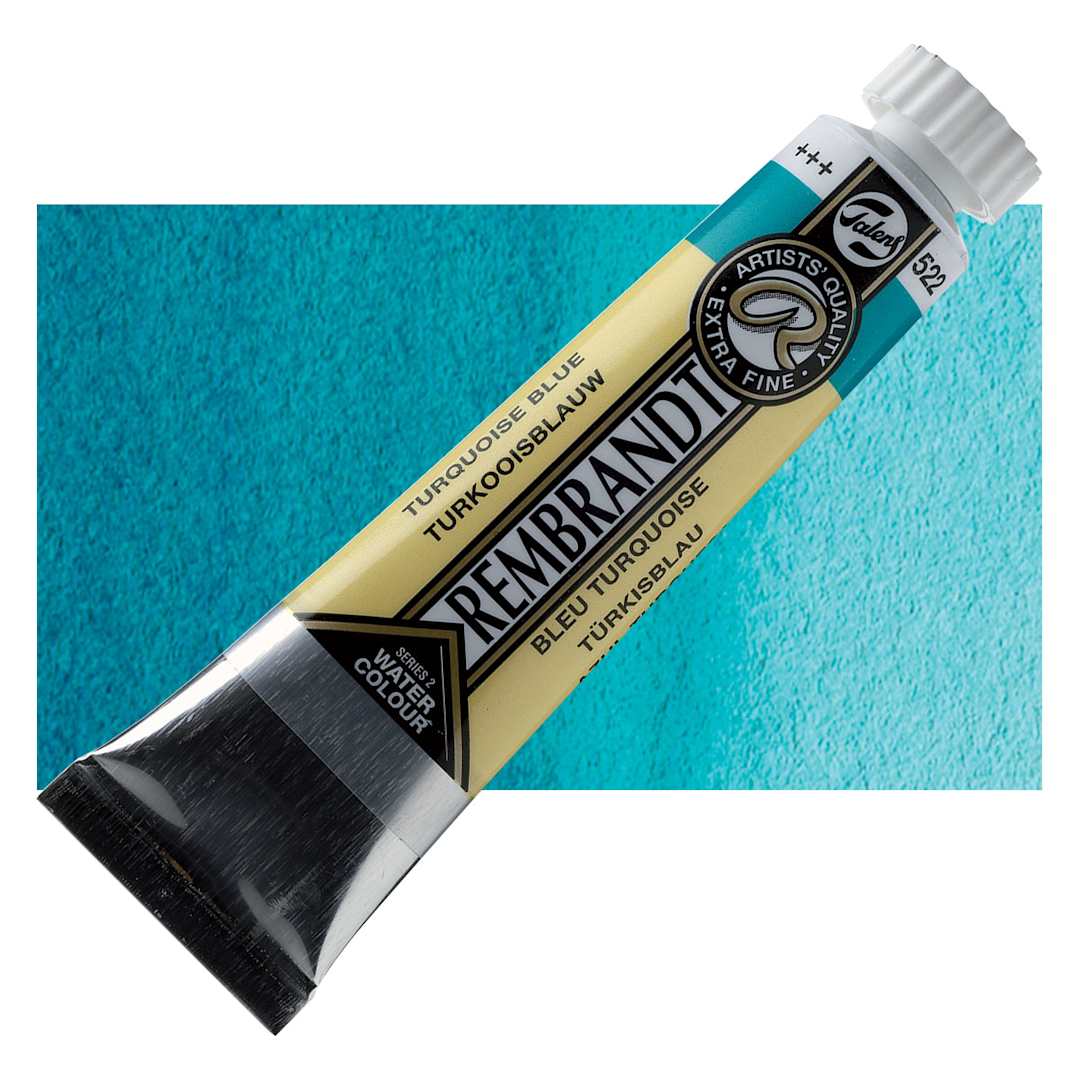 Open in modal - Rembrandt Artist Watercolor - Turquoise Blue, 20 ml tube and swatch