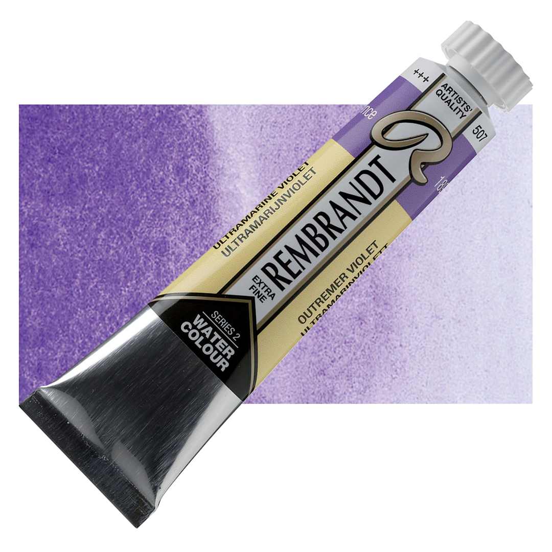 Open in modal - Rembrandt Artist Watercolor - Ultramarine Violet, 20 ml tube and swatch