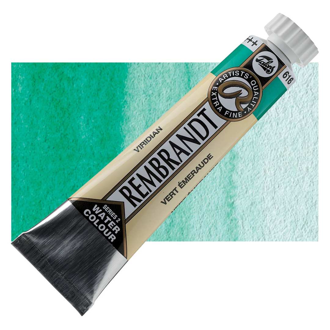 Open in modal - Rembrandt Artist Watercolor - Viridian, 20 ml tube and swatch