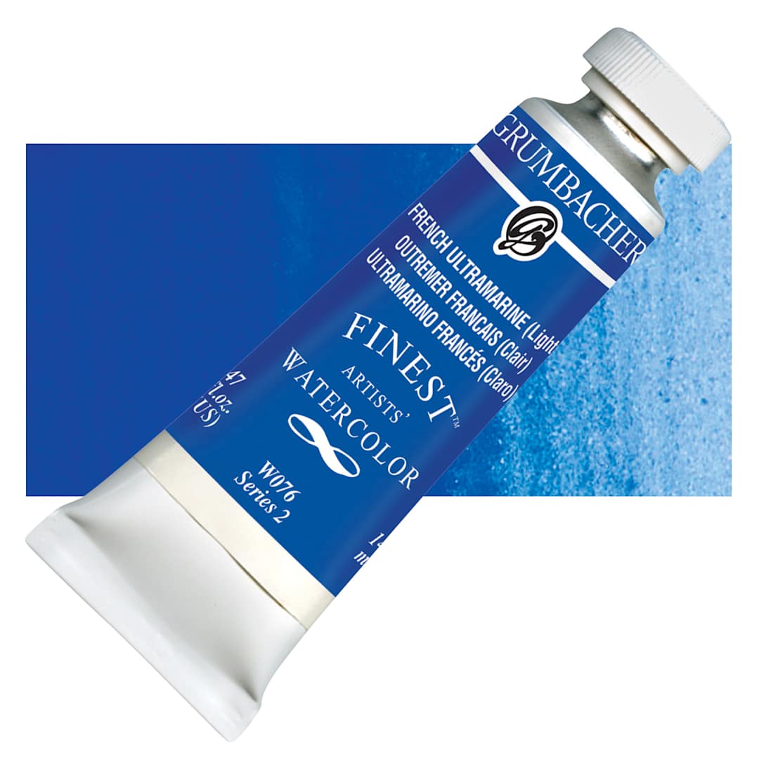 Open in modal - Grumbacher Finest Artists' Watercolor - French Ultramarine, 14 ml tube and swatch