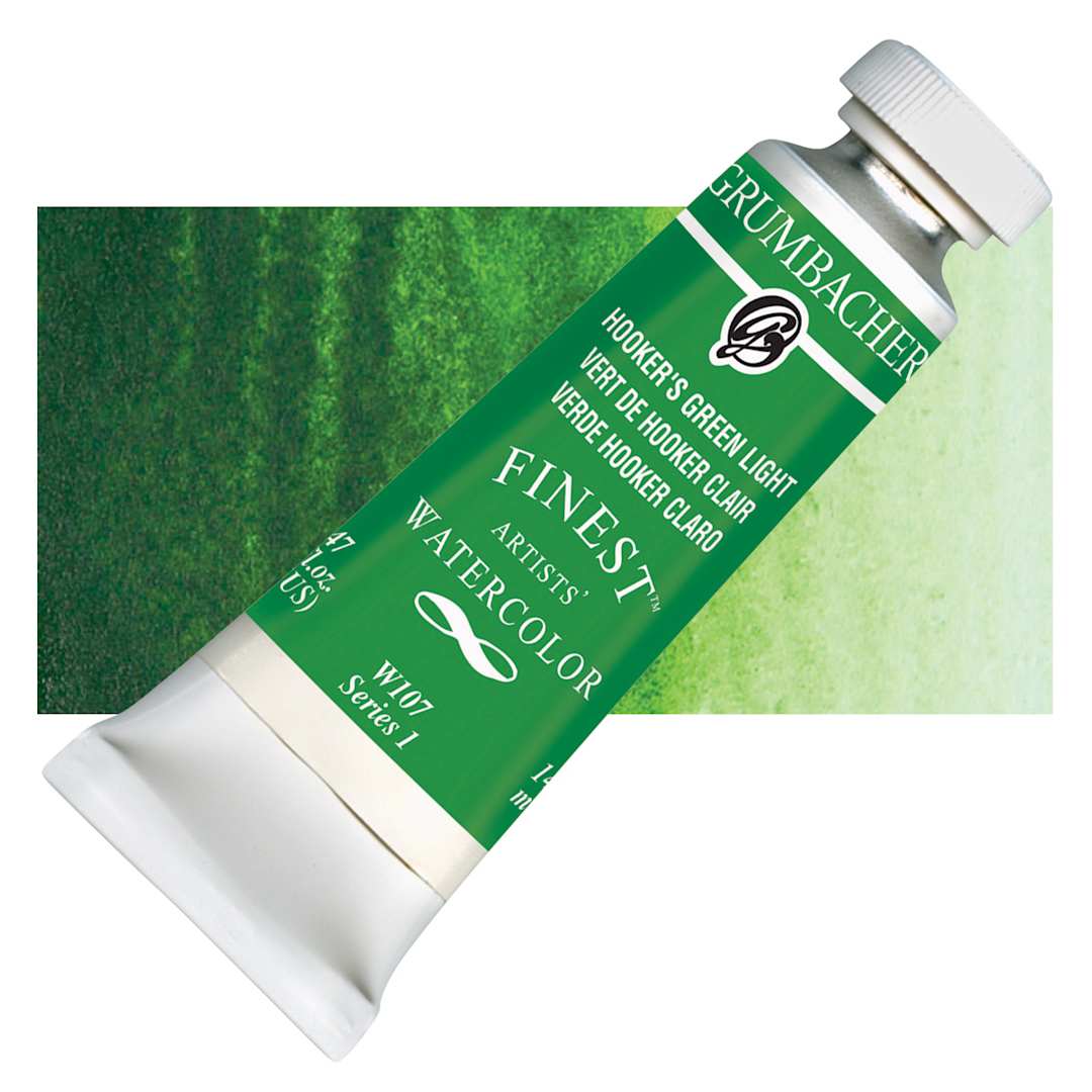 Open in modal - Grumbacher Finest Artists' Watercolor - Hookers Green Light, 14 ml tube and swatch