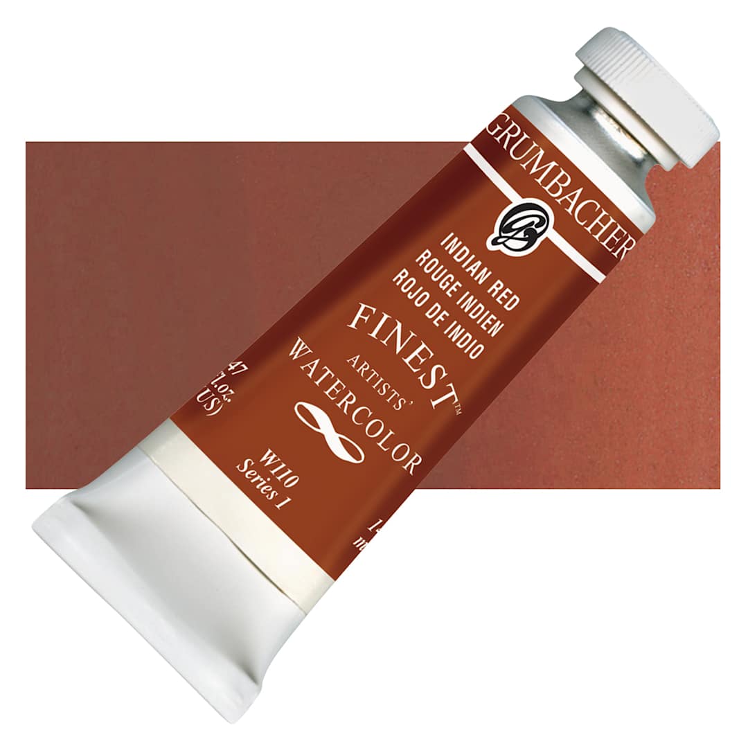 Open in modal - Grumbacher Finest Artists' Watercolor - Indian Red, 14 ml tube and swatch