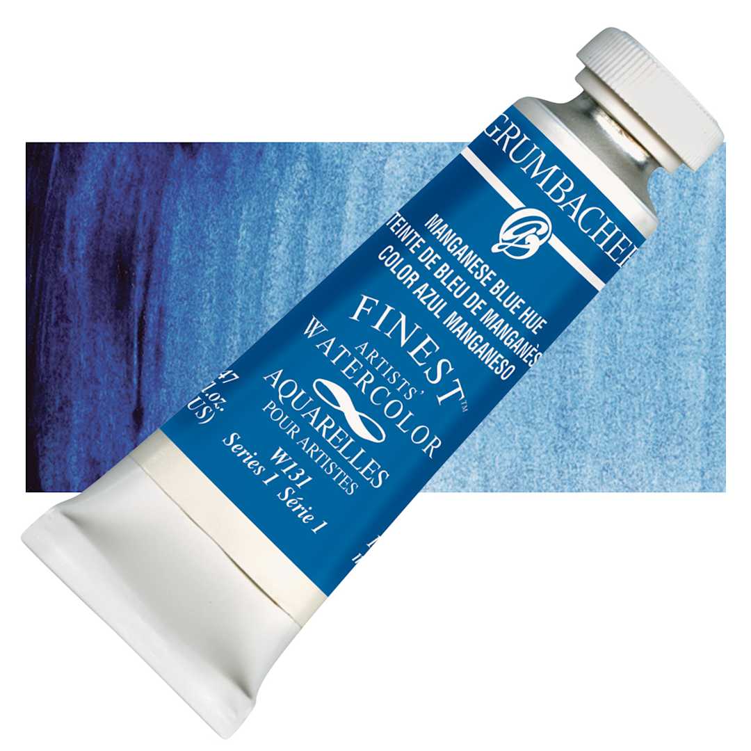 Open in modal - Grumbacher Finest Artists' Watercolor - Manganese Blue Hue, 14 ml tube and swatch